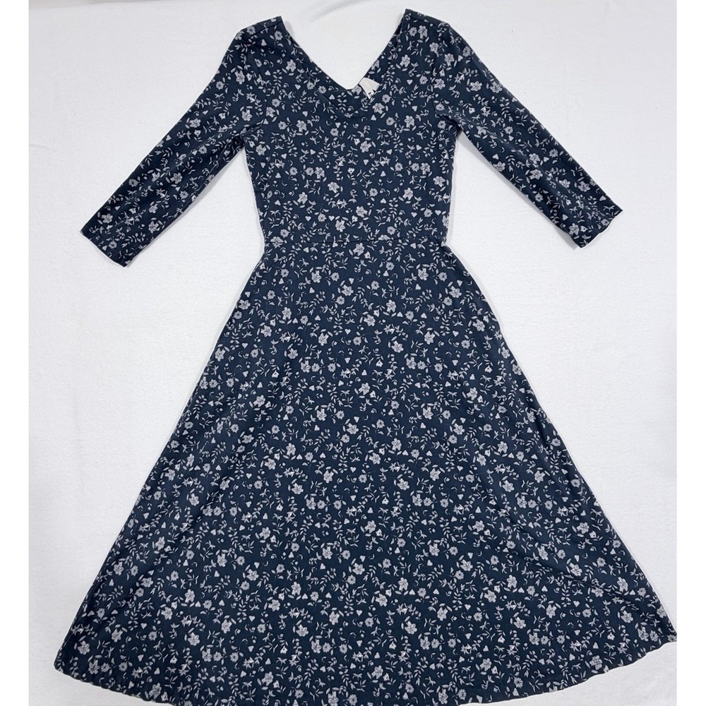 Pact Organic Cotton Midi Dress Floral Size XS 3/4 Sleeve Blue Stretch Granola - Picture 4 of 9